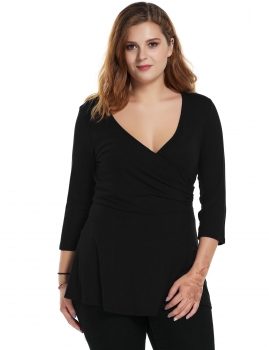 

Black 3"4 Sleeve V-neck Casual Tank Tops T-Shirts, Multicolor
