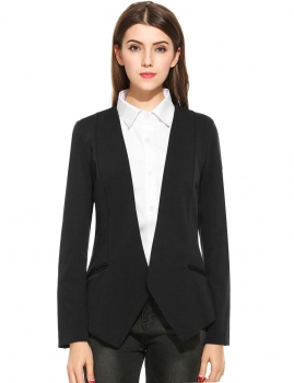 

Open Front Draped Asymmetric Solid Long Sleeve Blazer, Multicolor