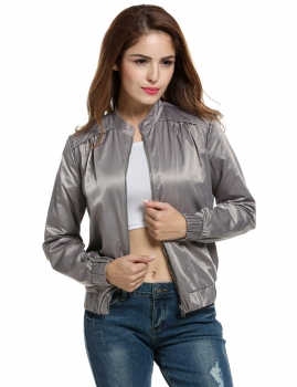 

Silver gray Waterproof Solid Zip Up Short Slim Bomber Jacket, Multicolor