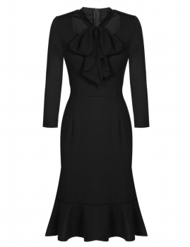 

Black Vintage Style Pencil Lace-up Bow Square Collar Work Dress, Multicolor