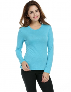 

Meaneor Blue Women Casual O-Neck Long Sleeve Plain Slim Fit Basic Tank Tops T-Shirts, Multicolor