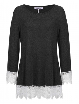 

Women's Long Sleeve Lace Trim Tunic Casual Loose Blouse Tops, Multicolor