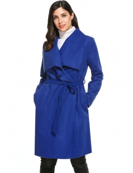 

Blue Wool Blend Long Sleeve Solid Outerwear Trench Coat, Multicolor