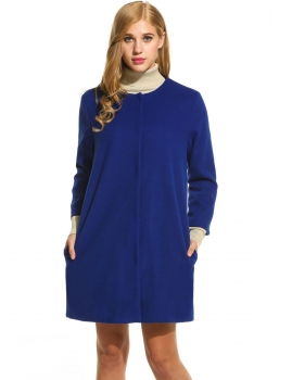 

Blue Casual O Neck Long Sleeve Solid Coat, Multicolor