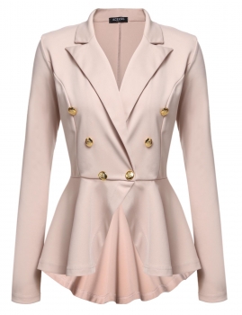 

Khaki Women Long Sleeve Blazer Lapel Single Button Asymmetric Pleated Hem OL Business Slim Outwear Coats & Jackets, Multicolor