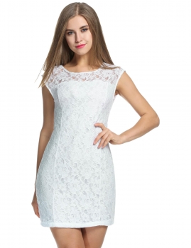 

White Sleeveless Lace Bodycon Party Cocktail Party Dress, Multicolor