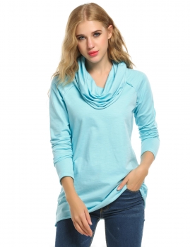 

Zeagoo Sky blue Cowl Collar Long Sleeve Loose Solid Casual Tops, Multicolor