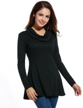 

Black Cowl Neck Long Sleeve Solid A-Line Tunic Top, Multicolor
