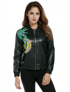 

Women's Faux Leather Biker Jacket Zip-Up Print Short Slim Fit Bomber Jacket, Multicolor