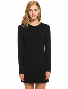 

Black New Fashion Women Long Sleeve Round Neck Solid Basic Mini Tunic Casual Dresses, Multicolor