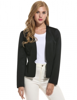 

Black Collarless Long Sleeve Solid Suits Short Blazer, Multicolor