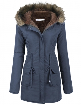 

Women's Casual Hooded Warm Winter Drawstring Waist Coat Fleece Lined Parka, Multicolor