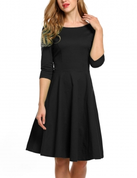 

Black ACEVOG Women O-Neck Vintage Style Back Bandage Bow Retro Solid Swing Going Out Dresses, Multicolor
