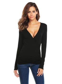 

Black Womens Casual Long Sleeve Tshirts Fashion V Neck Slim Tank Tops T-Shirts, Multicolor