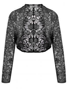 

Black 3"4 Sleeve Lace Crop Shrug Short Shawl Wrap Coat, Multicolor