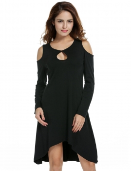 

Black Cold shoulder Asymmetric Hem Loose Shift Dress, Multicolor
