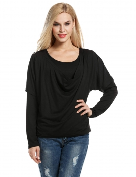 

Zeagoo Black Long Sleeve Solid Loose 2 Pieces Casual Tops, Multicolor