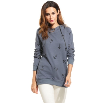 

Zeagoo Dark blue Women Casual Raglan Sleeve Print Pullover Hoodies & Sweatshirts, Multicolor