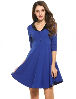 

New Women Vintage Styles Peter pan Lint Collar Solid Half Sleeve A-Line Pleated Pullover Dress, Multicolor