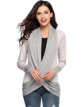 

Gray Deep V-Neck Long Sleeve Criss Cross Patchwork Tops, Multicolor