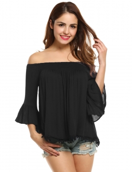 

Black Butterfly Sleeve Slash Neck Off the Shoulder Top, Multicolor