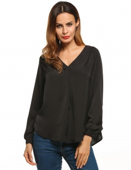 

Zeagoo Black Women V-Neck Raglan Long Sleeve Ruched Solid Loose Tops Shirts & Blouses, Multicolor