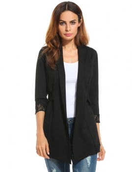

Women Fashion Shawl Collar Long Sleeve Lace Patchwork Jacket Outwear, Multicolor