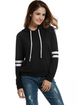 

Black Long Sleeve Drawstring Hooded Pullover Casual Hoodie, Multicolor