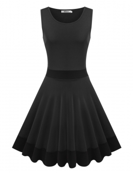

Black Sleeveless Fit and Flare Pleated Sundress Party Dress, Multicolor