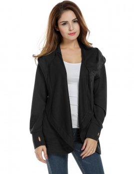 

Meaneor Black Women Hooded Long Sleeve Open Front Casual Solid with Pockets Sweaters & Cardigans, Multicolor