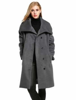 

Women Shawl Collar Long Sleeve Single-Breasted Wool Blend Coat With Belt, Multicolor