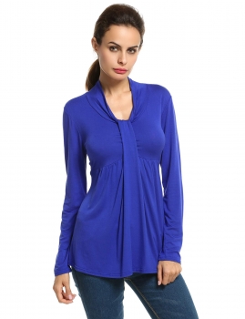 

Blue V-Neck Long Sleeve Solid Tunics, Multicolor