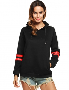 

Black Long Sleeve Patchwork Pullover Hooded Hoodie, Multicolor