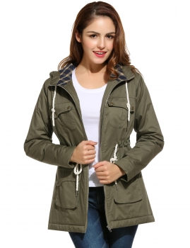 

Army green Long Sleeve Hooded Thick Warm Cotton Coat, Multicolor
