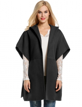 

Meaneor Black Women Half Sleeve Hooded Open Front Poncho Cape Wool Blend Coats & Jackets, Multicolor