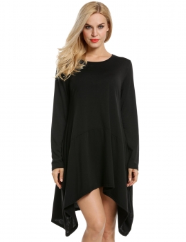 

Black Women Casual Long Sleeve Asymmetrical Swing Hem Tunic Dress, Multicolor