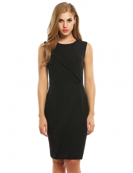 

Black New Women Casual O-Neck Sleeveless High Waist Solid with Lining Work Dresses, Multicolor