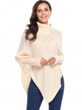 

Apricot Women Asymmetrical Turtleneck Knitted Poncho Capes Pullover Sweaterwith Arm Warmer, Multicolor