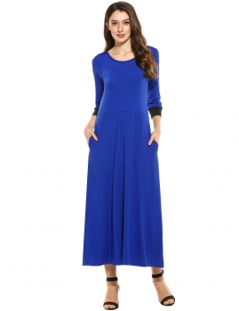 

Women Casual Long Sleeve Solid O Neck Pullover Long Dress, Multicolor