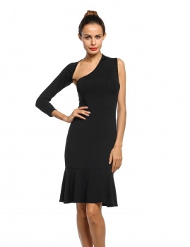 

Black Women Sexy One Shoulder Long Sleeve Bodycon Backless Party Dresses, Multicolor
