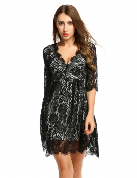 

Black New Women V Neck Medium Sleeve Line Slim Lace Casual Dresses, Multicolor