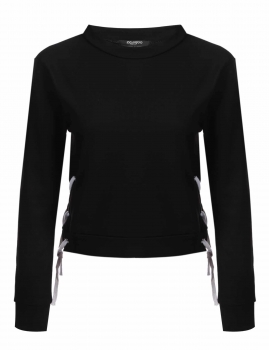 

Zeagoo Black O-Neck Solid Loose Lace Up Side Pullover Crop Casual Hoodies & Sweatshirts, Multicolor