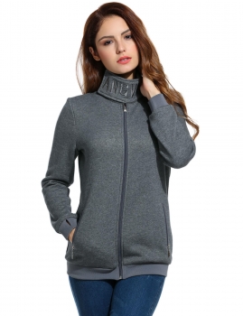 

Dark gray Casual Stand Collar Long Sleeve Zip-up Fleece Hoodies & Sweatshirts, Multicolor