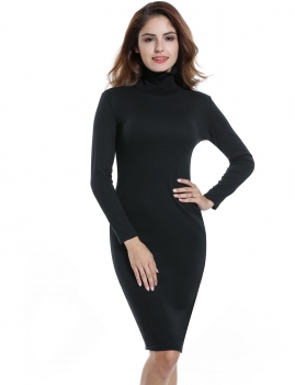 

Black Turtleneck Long Sleeve Bodyson Stretch Going Out Dress, Multicolor