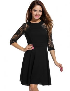 

Women Casual 3"4 Sleeve Slim O Neck Knee Length Lace Solid Dress, Multicolor