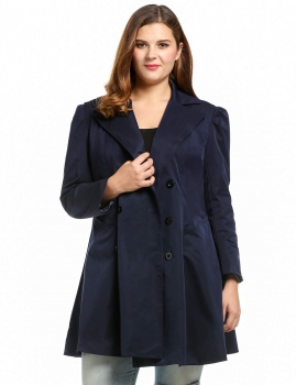 

Navy blue Plus Size Long Sleeve Lapel Collar Trench Coat, Multicolor