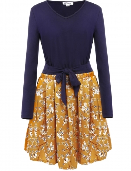 

Navy blue Women Plus Size Loose Long Sleeve Tops and Printed Skirt Set Jumpsuits & Rompers, Multicolor