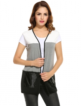 

Casual V-Neck Patchwork Vest with Waist Belt, Multicolor