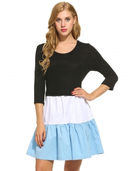 

Women Casual 3"4 Sleeve Patchwork O Neck Vintage Style A-Line Dress, Multicolor