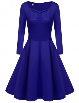 

Blue Long Sleeve Swing Square Collar Bust ruched Casual Dresses, Multicolor